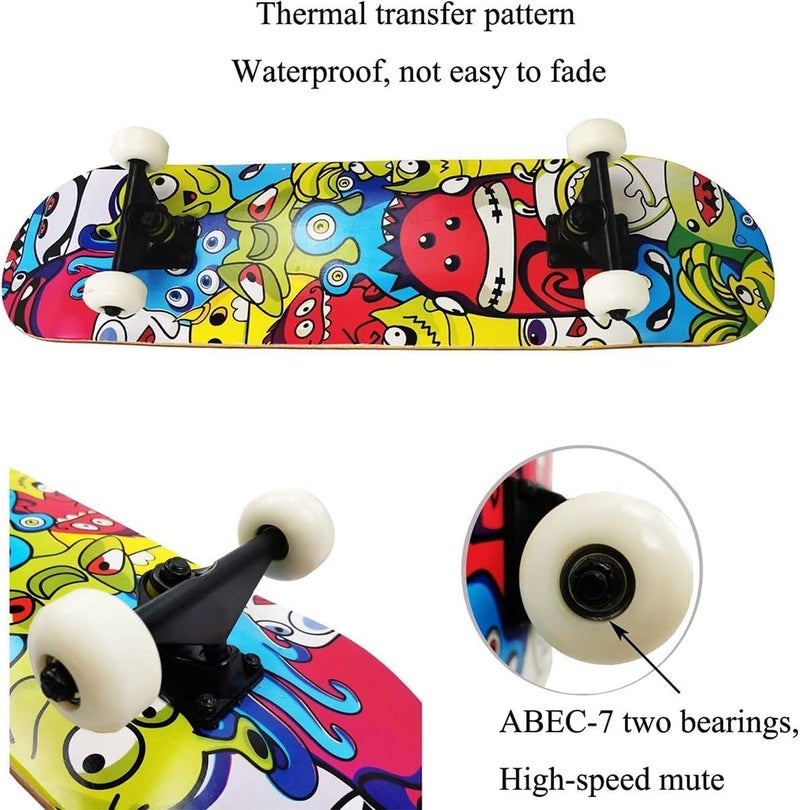 asktom Skateboards for Beginners Kids Boys Girls and Adults 31"x8" Pro Complete Skateboard 8 Layers Maple Wood, Double Kick Concave, Fascinating Cool, Solid&Durable - Image 4